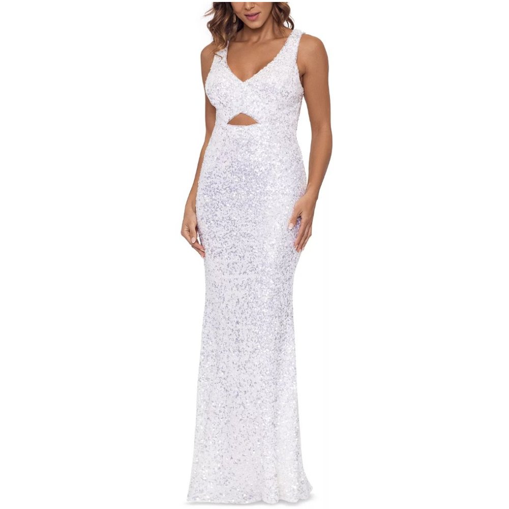 Betsy Adam V-Neck Cutout-Detail Sequinned IvorySilver 4